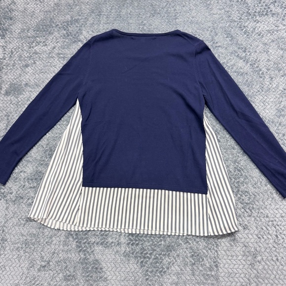 Nordstrom Collection Navy Blue Layered Silk Mixed Media Sweater Size Medium - Picture 4 of 10